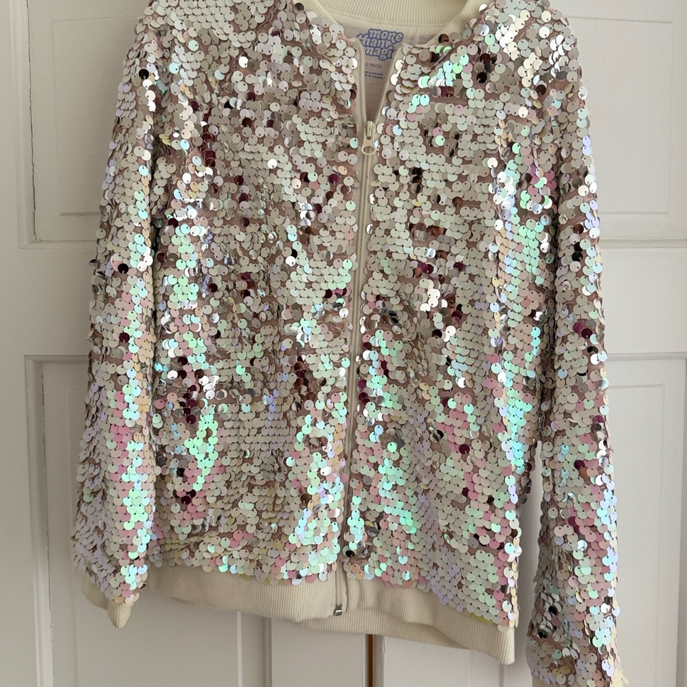 More Than Magic Cream Bomber Jacket with Glamorous Sequins
